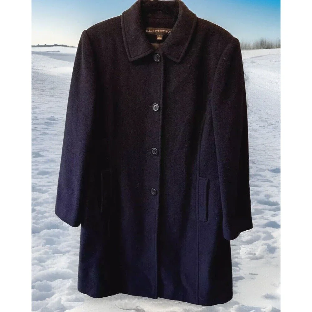 Fleet Street Coat Women’s Size Large Button Front Long‎ Collared Black